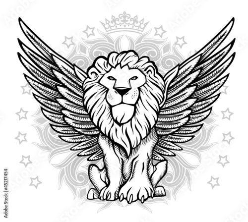 Vector: Winged Lion Front View Drawing Winged Lion Front View Drawing
