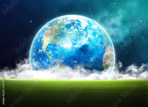Illustration: Grassy field in space Grassy field in space