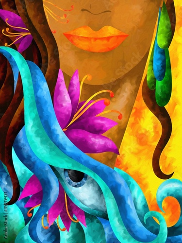 Illustration: viso di donna con capelli castani viso di donna con capelli castani