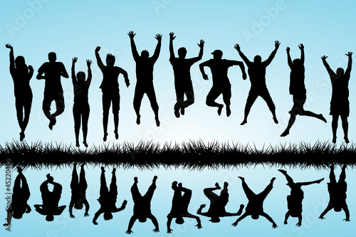 Illustration: Group of young people jumping Group of young people jumping