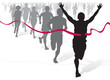 Winning Athlete ahead of a group of marathon runners.