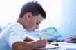 Photo: Schoolboy doing homework at home Schoolboy doing homework at home