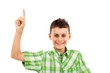 Photo: Schoolboy pointing up, isolated on white Schoolboy pointing up, isolated on white