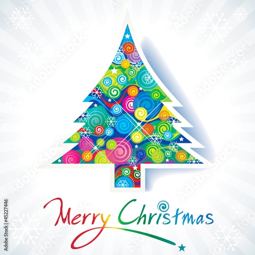 Vector: Colorful Christmas tree with background. Colorful Christmas tree with background.