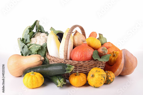 Photo: wicker basket with vegetables wicker basket with vegetables