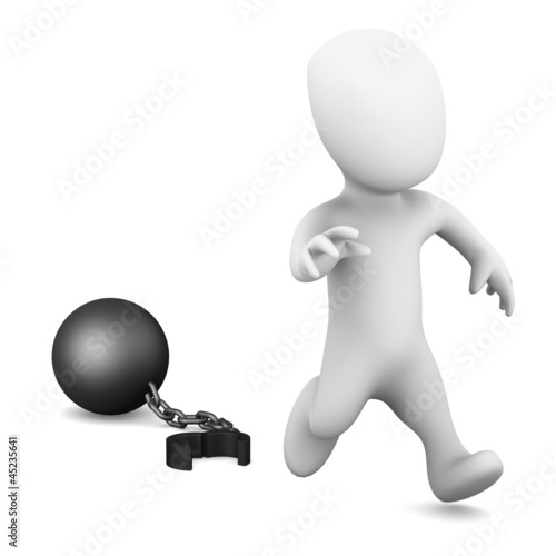 Illustration: 3d Little man free from shackles 3d Little man free from shackles