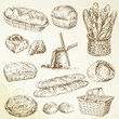 bakery, bread - hand drawn set