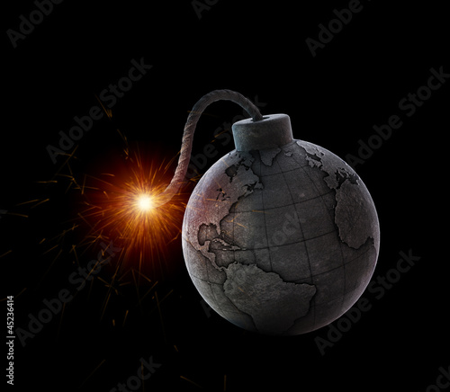 Illustration: Vintage bomb with the world map Vintage bomb with the world map