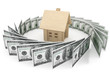 Illustration: Dollars banknotes with House Dollars banknotes with House