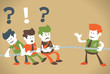 Retro Corporate Guys have a Tug-of-war.