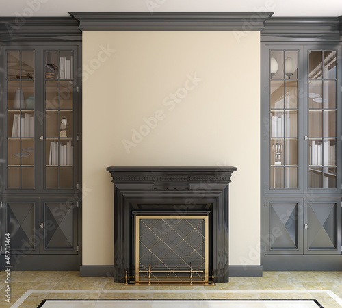 Illustration: Modern living-room with fireplace. Modern living-room with fireplace.
