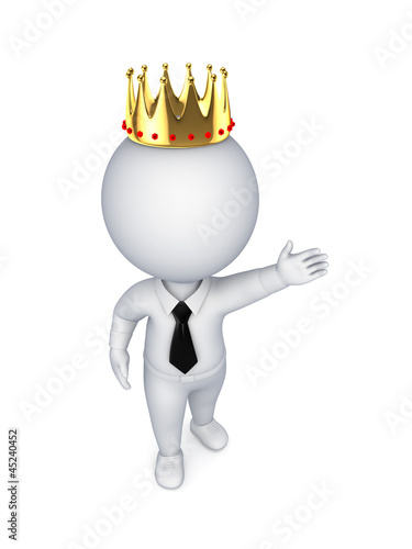Illustration: 3d small person in a golden crown. 3d small person in a golden crown.