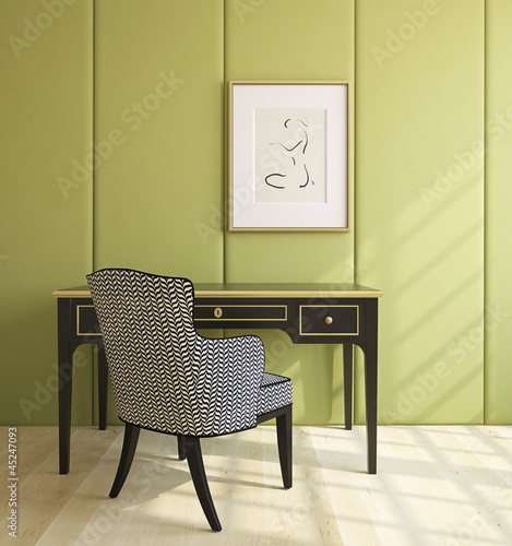 Illustration: Home office interior. Home office interior.