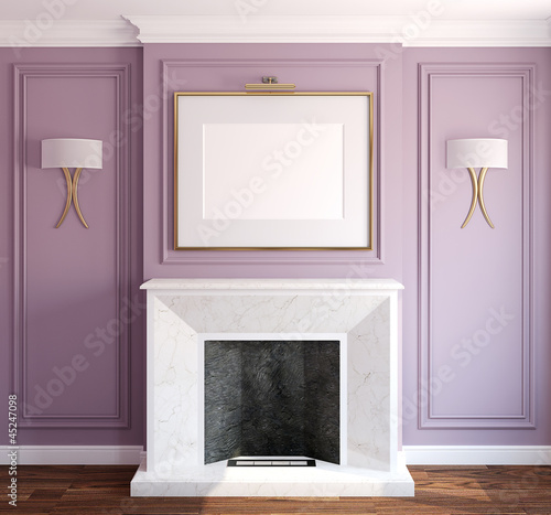 Illustration: Interior with fireplace. Interior with fireplace.