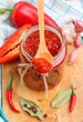 Red pepper sauce in a jar