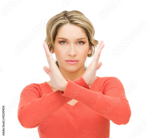 Photo: woman making stop gesture woman making stop gesture