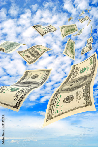 Illustration: Money in the sky, vertical composition. Money in the sky, vertical composition.