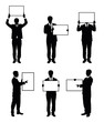 Set of silhouettes of a businessman holding a board.