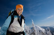 Hiker in winter mountains