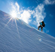 Hiker in winter mountains