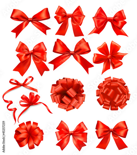 Vector: Big set of red gift bows with ribbons Vector Big set of red gift bows with ribbons Vector