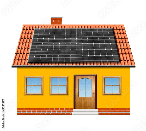 Illustration: small house with solar panel isolaed on white background small house with solar panel isolaed on white background