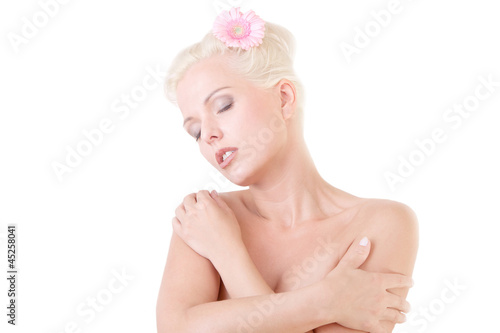 Photo: Relax - blonde Frau isoliert Relax - blonde Frau isoliert