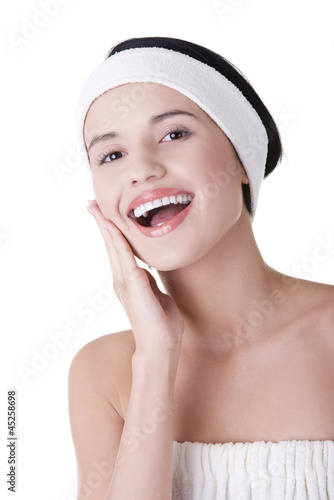 Photo: Beautiful young woman ready for skin treatment. Beautiful young woman ready for skin treatment.