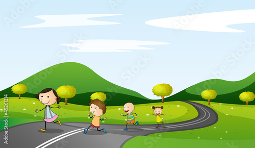 Vector: kids and road kids and road