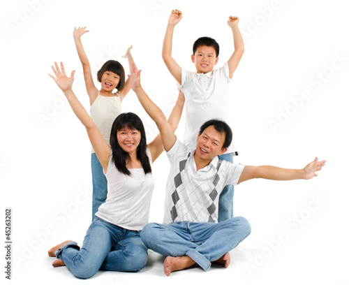Photo: Asian family arms up Asian family arms up