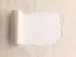 Brown package paper torn to reveal white panel
