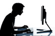 one young teenager boy or girl silhouette computer computing typ