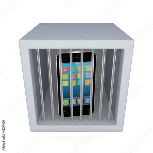 Illustration: Mobile phone in a jail. Mobile phone in a jail.