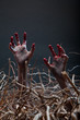 Zombie stretching his creepy hands from the grave