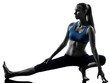 woman exercising yoga stretching legs warm up