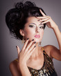 Fashion woman with hairstyle and black nails