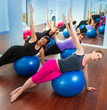Pilates aerobic women group with stability ball