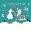 Vector: Winter card with funny gulls Winter card with funny gulls