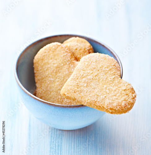 Photo: Heart shaped butter cookies with sugar Heart shaped butter cookies with sugar