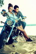 Happy young love couple on scooter enjoying - travel