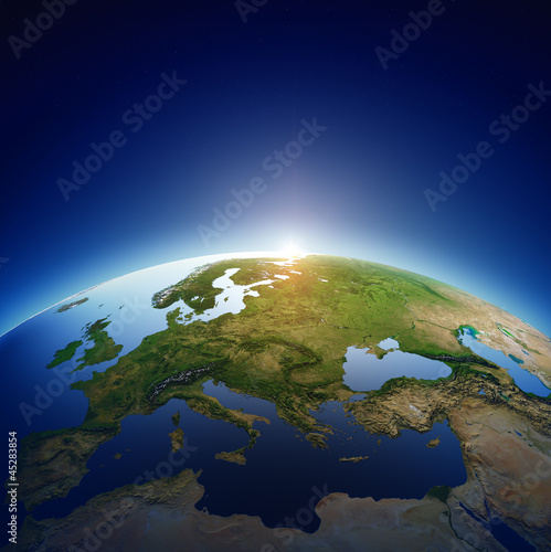 Illustration: Planet earth - Europe with sunrise Planet earth - Europe with sunrise