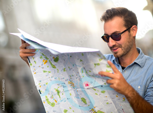 Photo: Lost man with a map Lost man with a map
