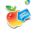 Icon yellow apple with the arrow by organic food. Vector illustr