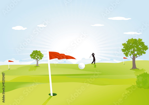 Vector: Golfplatz mit roten Flaggen Golfplatz mit roten Flaggen