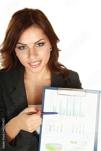 Photo: Young happy smiling business woman with folder Young happy smiling business woman with folder