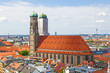 Aerial view of Munchen: Marienplatz, New Town Hall and Frauenkir
