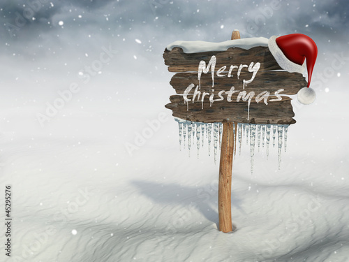 Illustration: "Merry Christmas" wood sign "Merry Christmas" wood sign