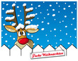Reindeer behind fence with snowflakes