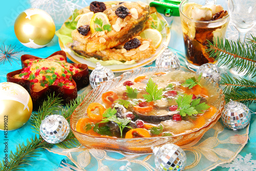 Photo: carp in jelly with carrot and cranberry for christmas carp in jelly with carrot and cranberry for christmas