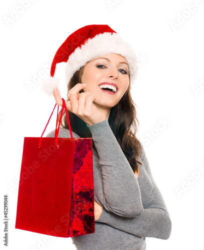 Photo: Frau mit Weihnachtstüte Frau mit Weihnachtstüte